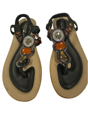 Women's SIKETU Beaded Sandals Black and Beige